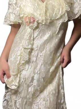 Diamond Supply Co. Cream Lace Ruffle Dress with Floral Accent